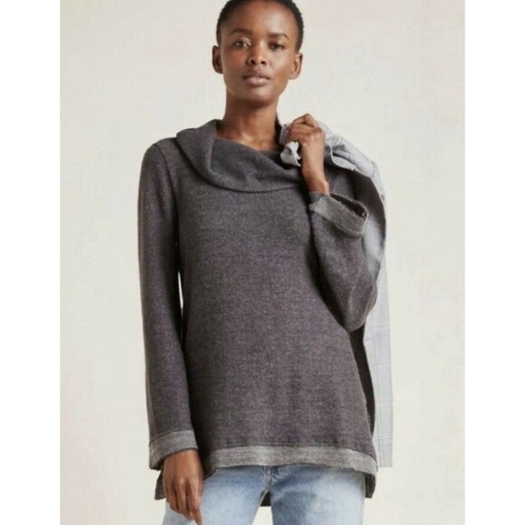 Anthropologie Maeve Charcoal Heather Gray Risa Hacci Cowl Tunic Sweater XS - Picture 2 of 11